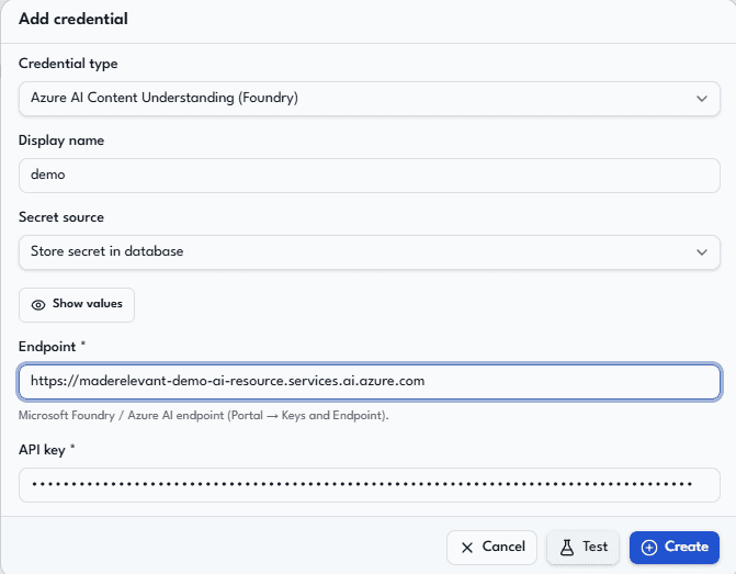 Adding an Azure AI Foundry credential