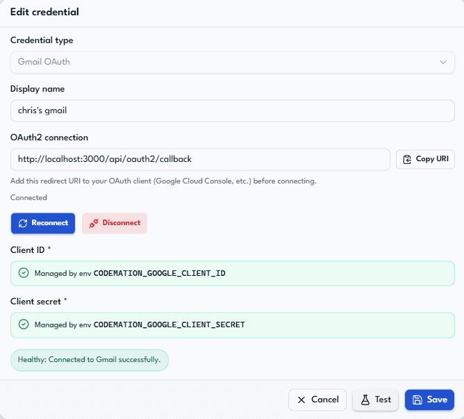 Editing a Gmail OAuth credential
