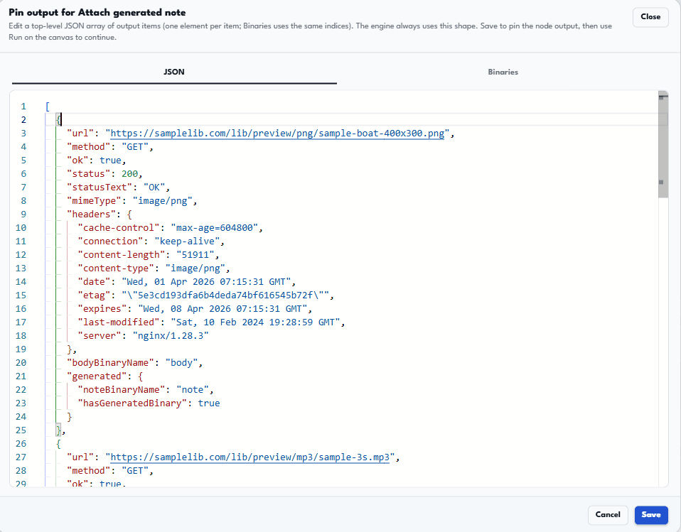 Debugger pinning JSON output on a node