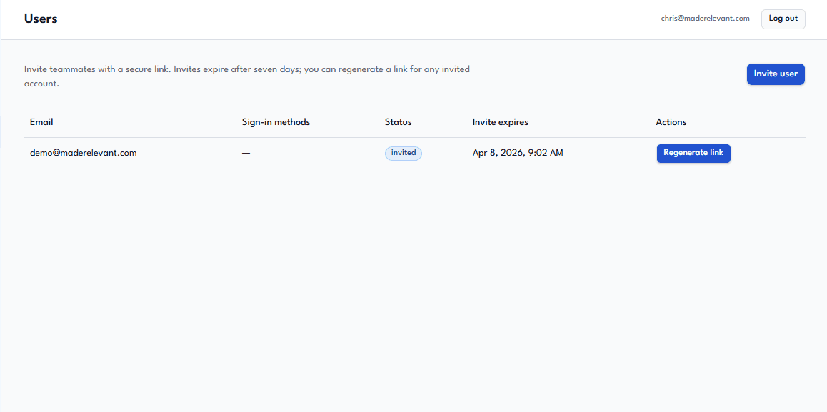 Users and invites management
